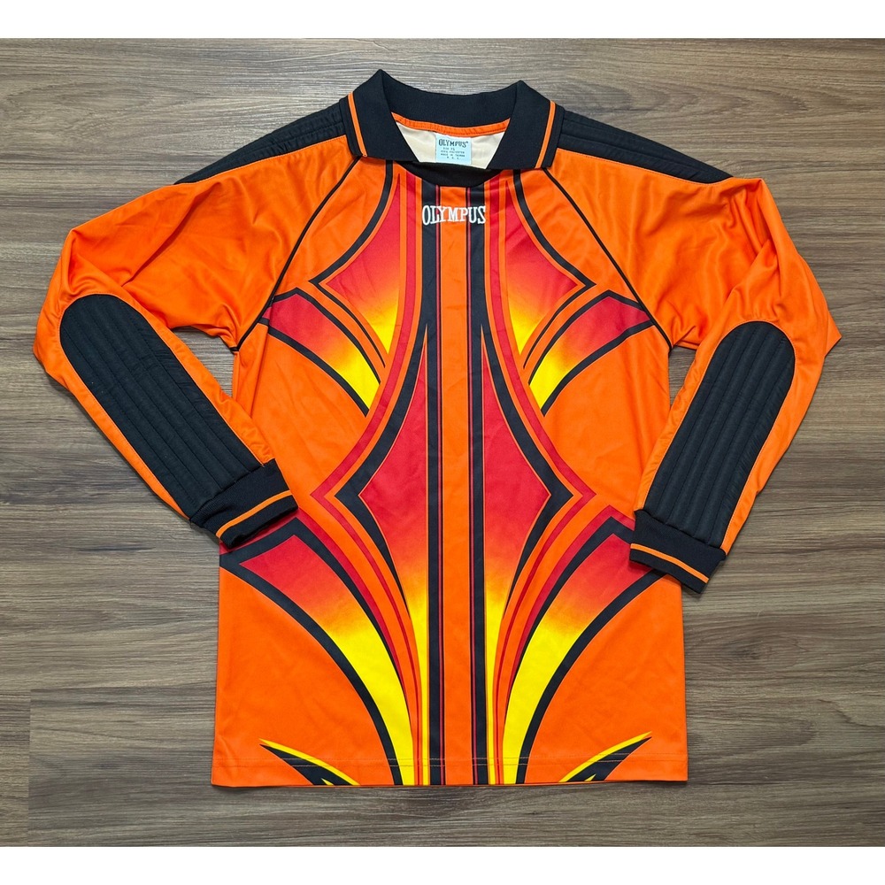 Vintage Olympus Goalkeeper Jersey Mens Orange Padded Soccer Shirt Sz XS